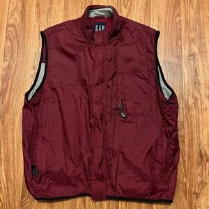 Vintage GAP Vest Jacket Men Large Burgundy Lightweight Full Zip